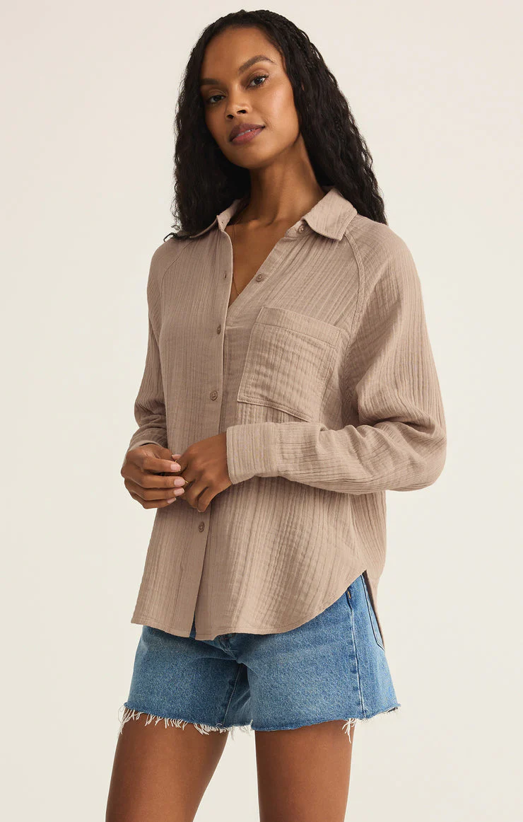 Z-Supply Sloane V-Neck Cotton Jersey Top - Iced Coffee - Image 3