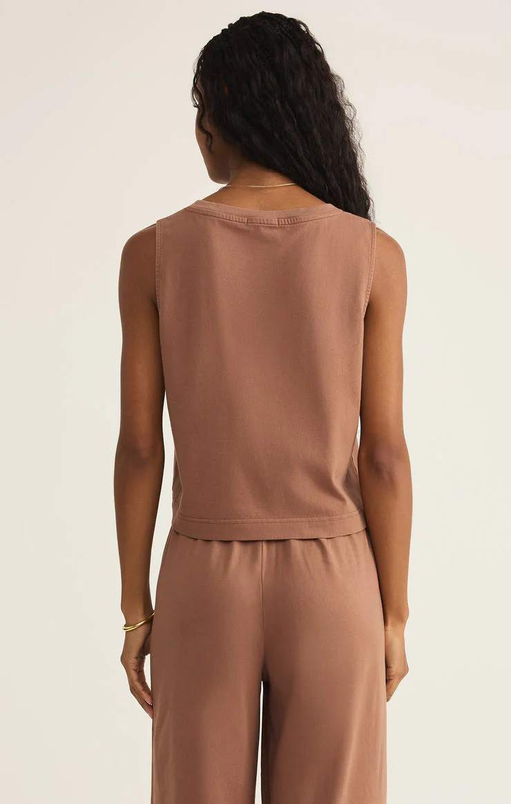 Z-Supply Sloane V-Neck Cotton Jersey Top - Teakwood - Image 2