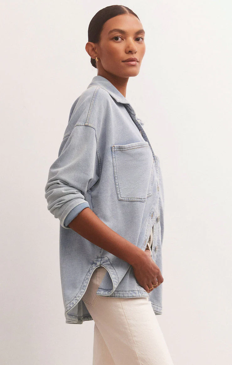 Z-Supply All Day Knit Denim Jacket - Washed Indigo - Image 3