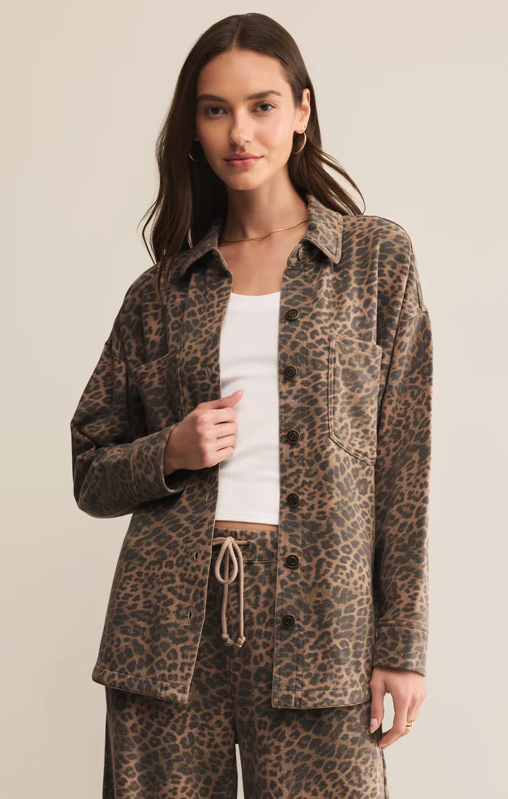 Z-Supply All Day Knit Leopard Jacket - Desert Tan