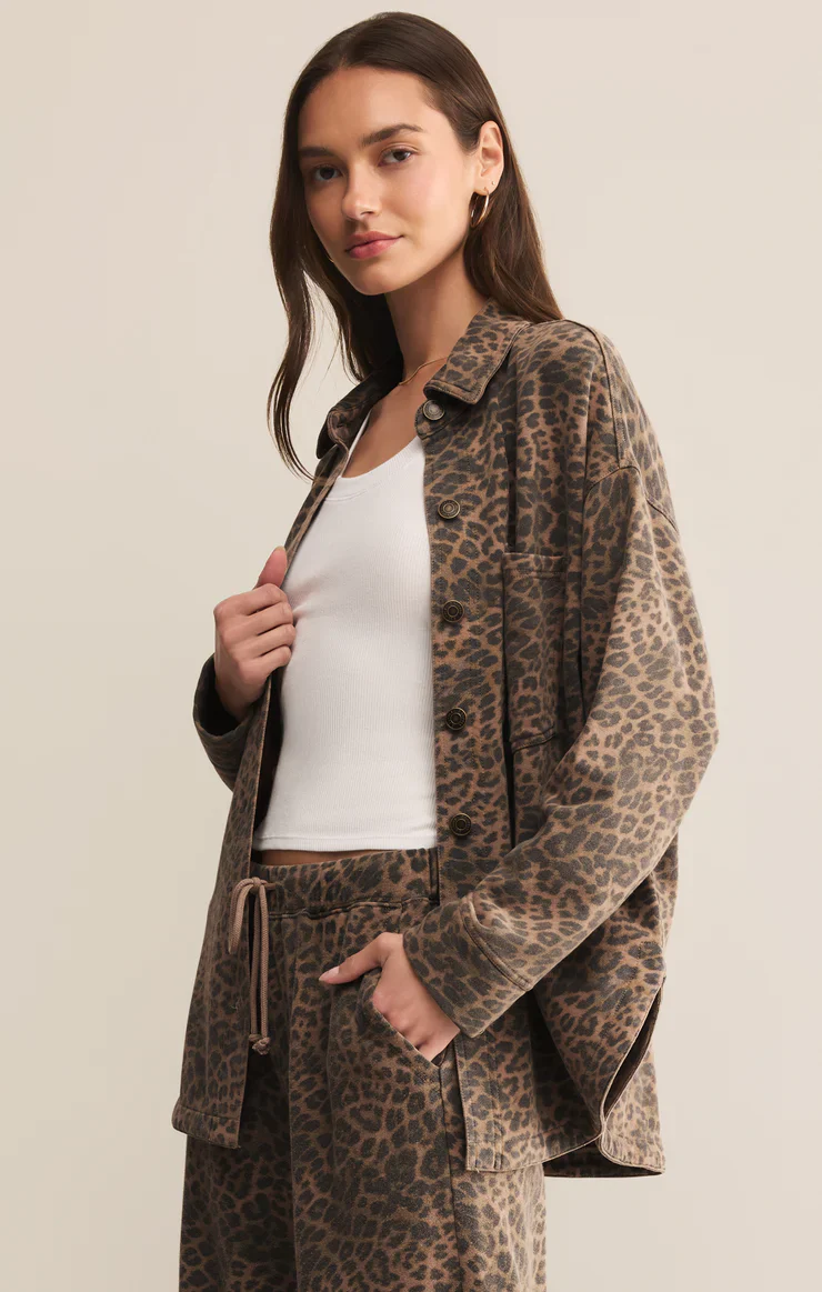 Z-Supply All Day Knit Leopard Jacket - Desert Tan - Image 3