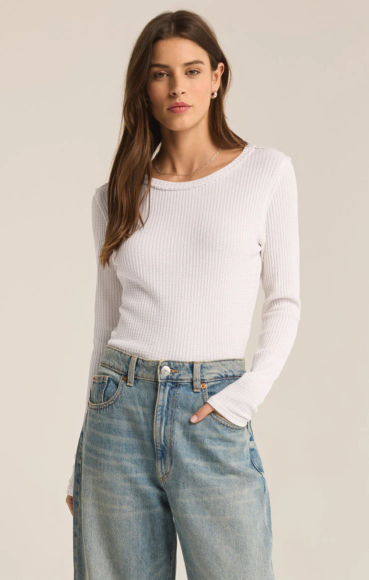 Z-Supply Arlet Thermal Long Sleeve Top - WHITE - Image 2
