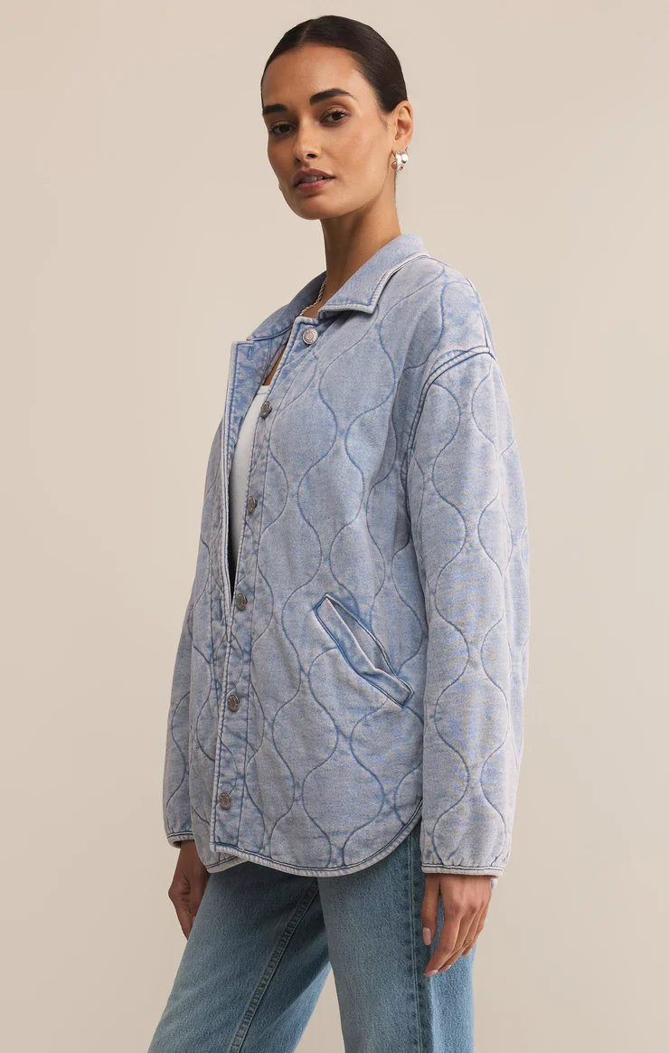 Z-Supply Boulder Quilted Knit Denim Jacket - Washed Indigo - Image 2