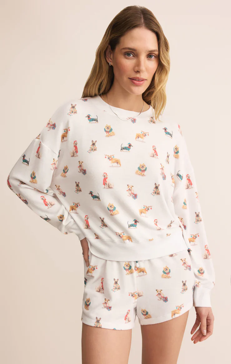Z-Supply Cozy Up Pup Long Sleeve Top - White
