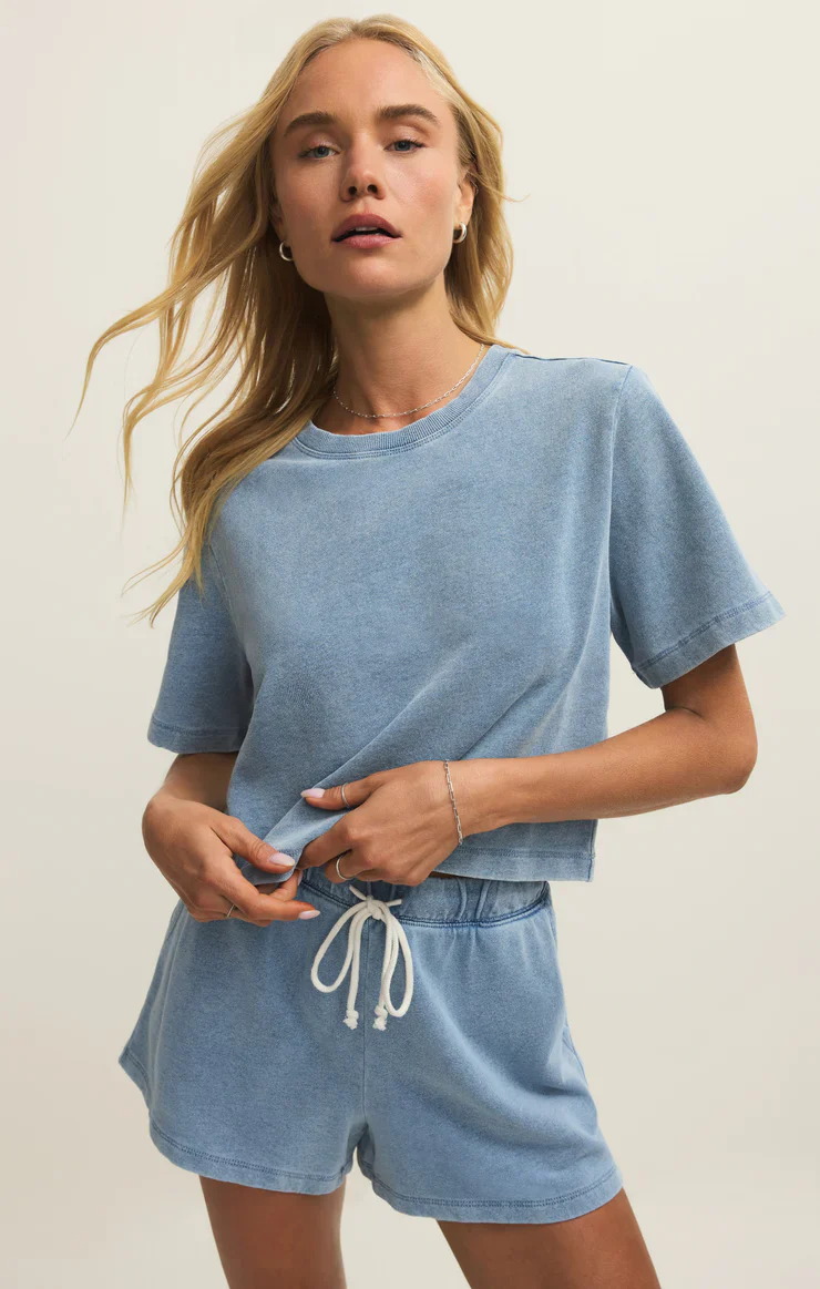 Z-Supply Curran Knit Denim Cropped Sweatshirt - Ocean Air Indigo - Image 3