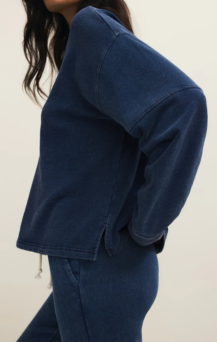 Z-Supply Delphine Knit Denim V-Neck Sweatshirt - Ocean Air Indigo - Image 5