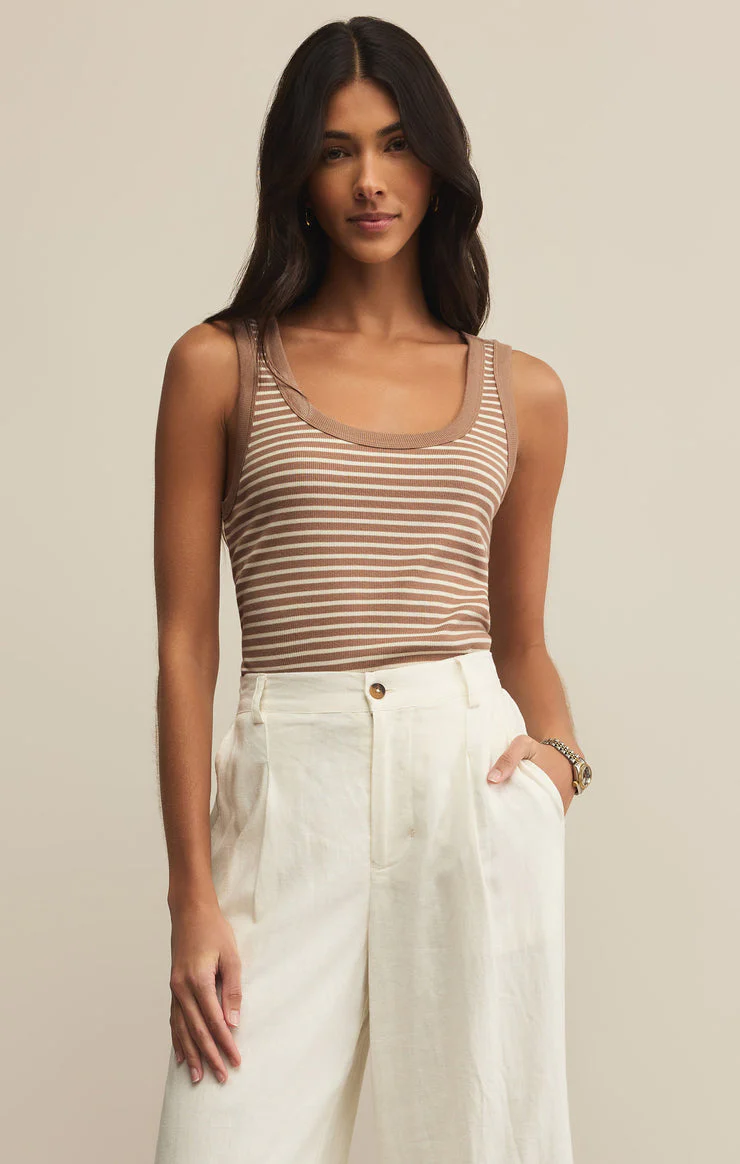 Z-Supply Elin Stripe Rib Tank - ICED COFFEE