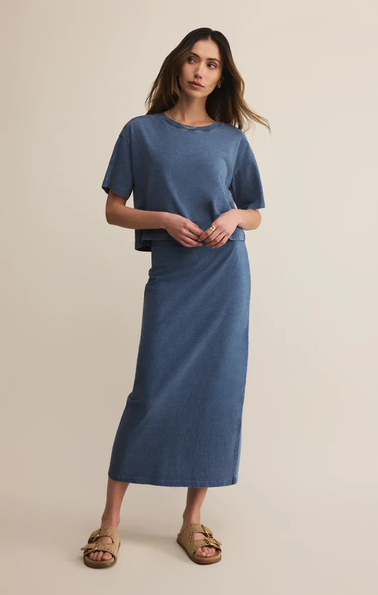 Z-Supply Gail Jersey Denim Midi Skirt - Vintage Indigo - Image 3