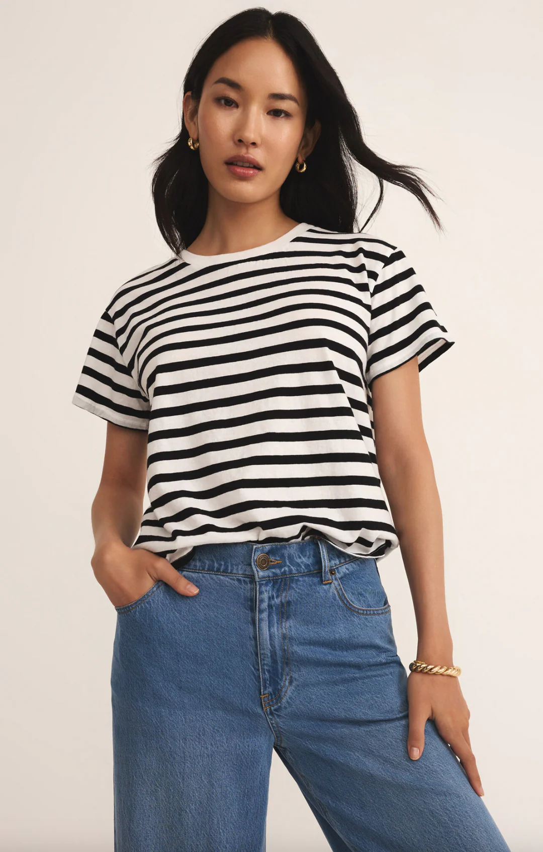 Z-Supply Go To Stripe Tee - BLACK