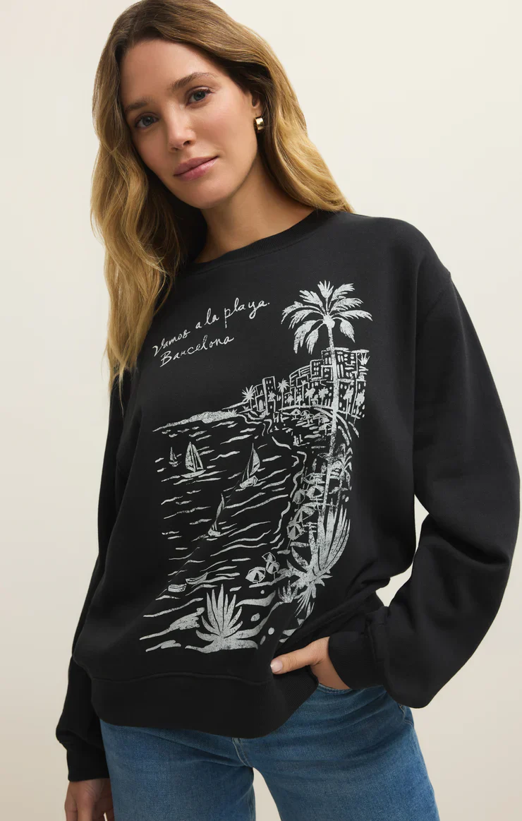 Z-Supply La Playa Boyfriend Sweatshirt - Black Sand - Image 3