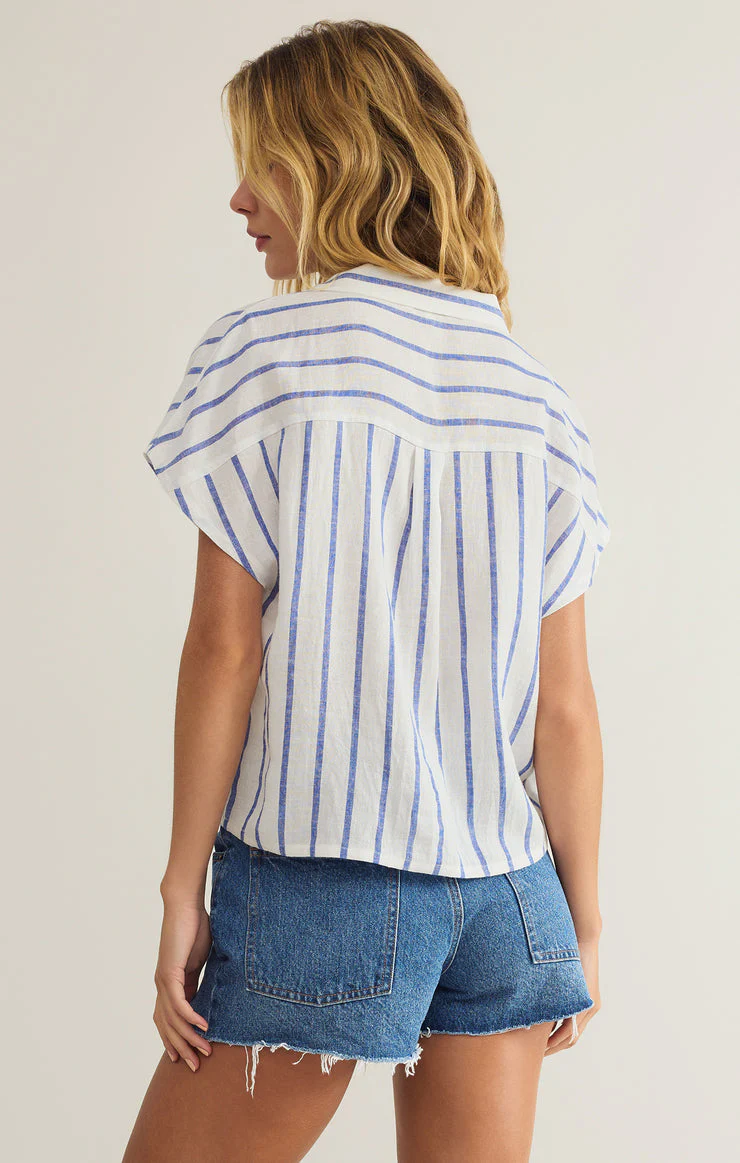 Z-Supply Parallel Striped Linen Top - PALACE BLUE - Image 2