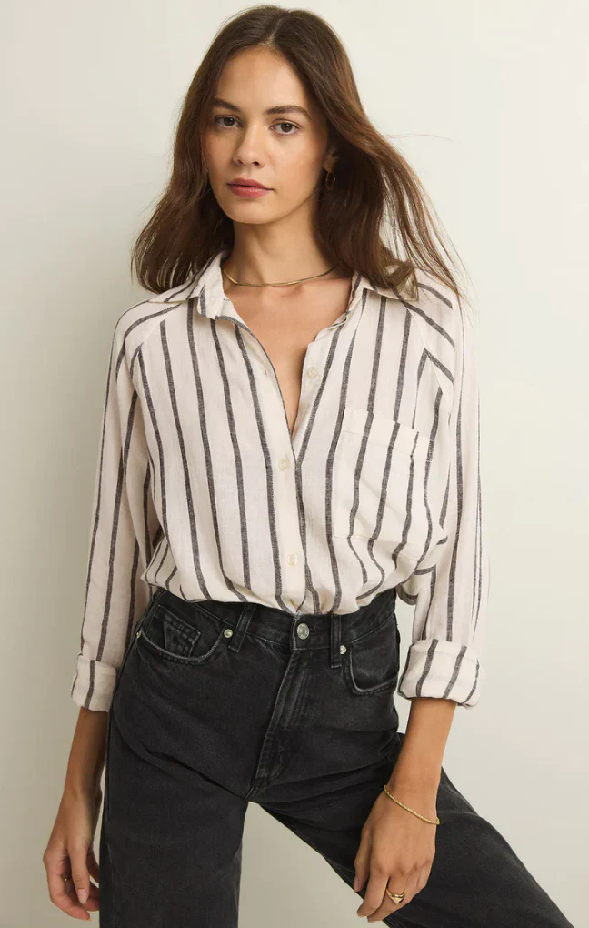 Z-Supply Perfect Linen Stripe Top - BLACK