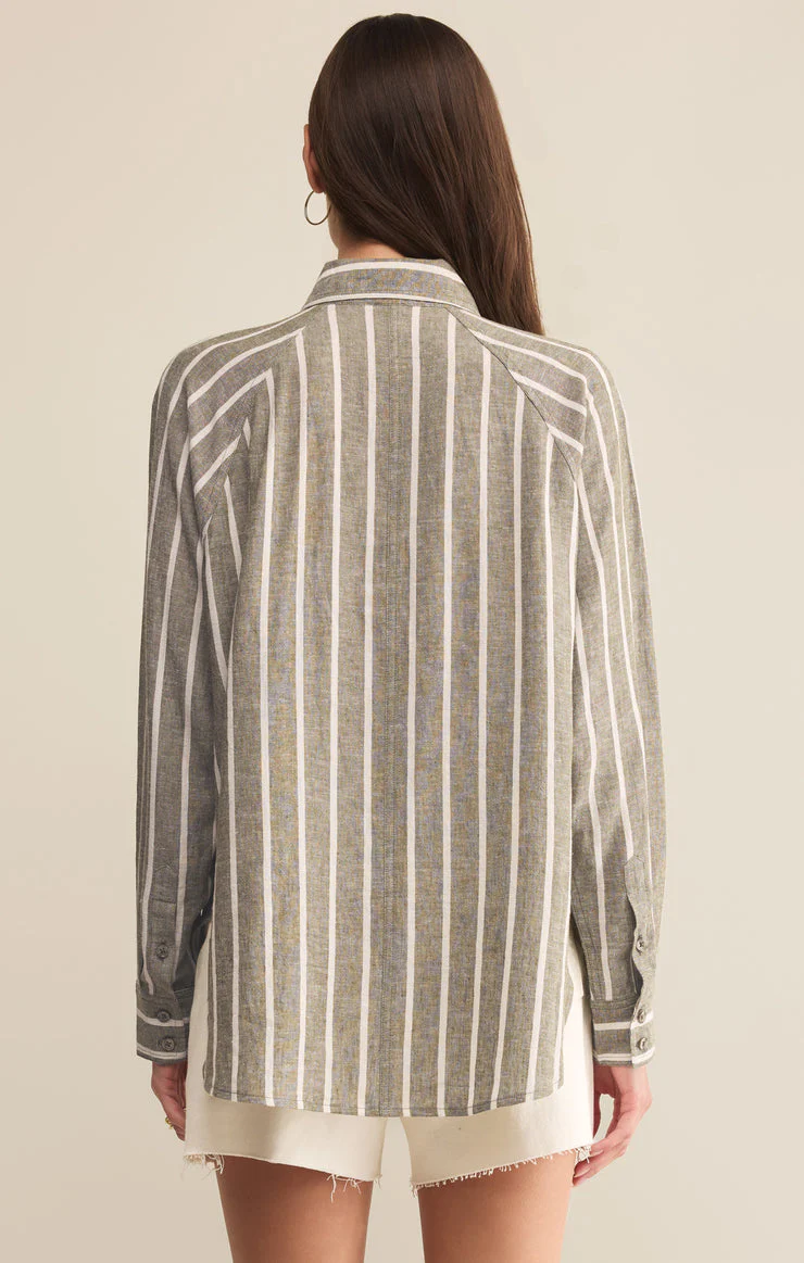 Z-Supply Perfect Linen Striped Top - Fern - Image 3