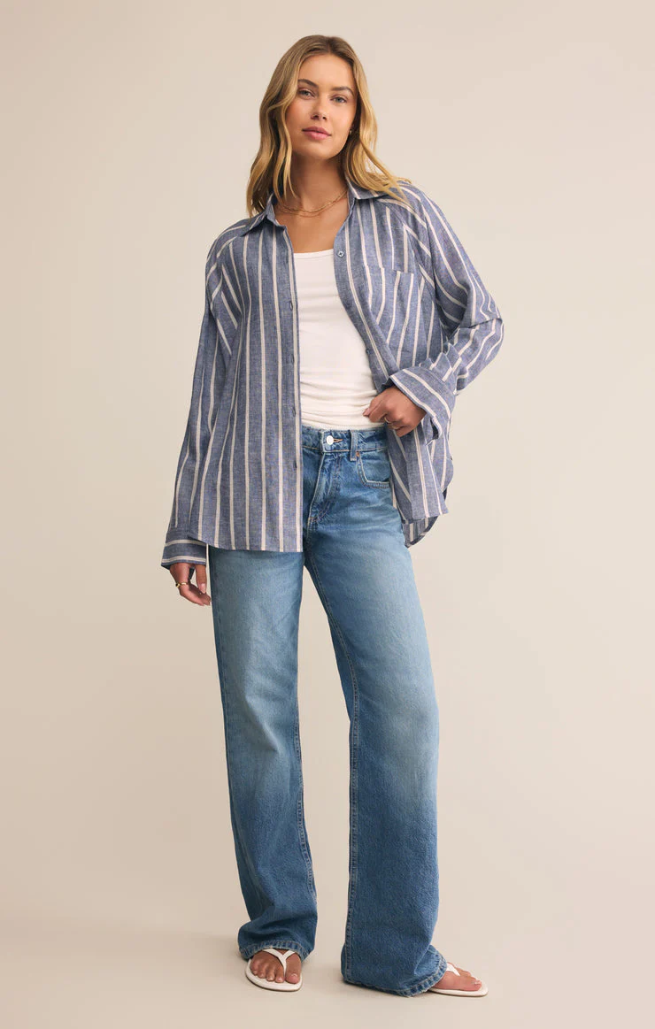 Z-Supply Perfect Linen Striped Top - True Navy
