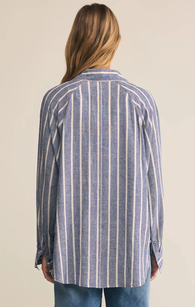 Z-Supply Perfect Linen Striped Top - True Navy - Image 2