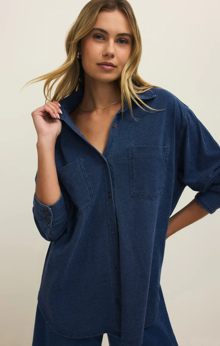 Z-Supply Reese Jersey Denim Button Up - Indigo - Image 4
