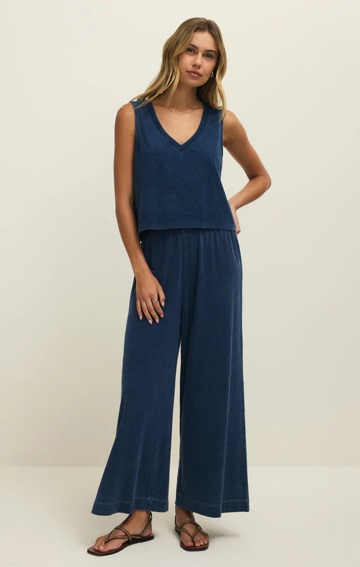 Z-Supply Sloane V-Neck Jersey Denim Top - Indigo - Image 4