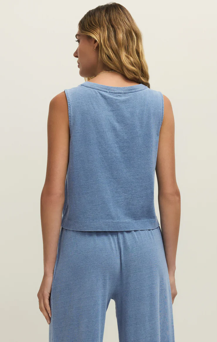 Z-Supply Sloane V-Neck Jersey Denim Top - Santorini Indigo - Image 2