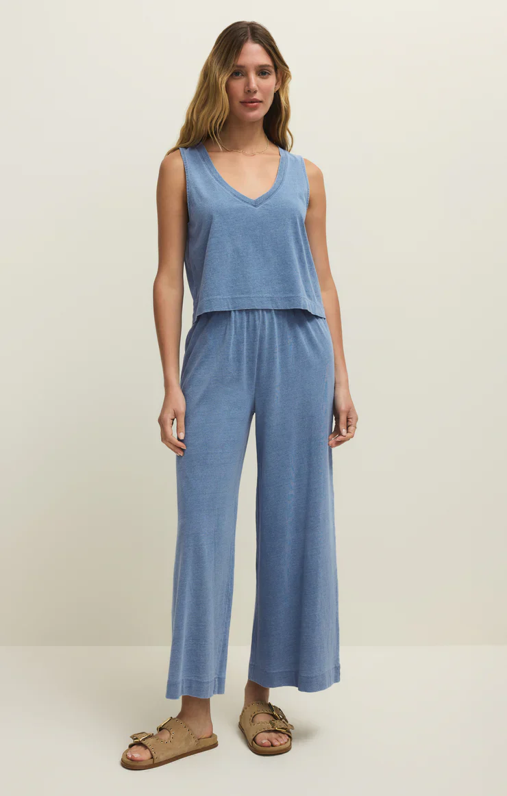Z-Supply Sloane V-Neck Jersey Denim Top - Santorini Indigo - Image 3