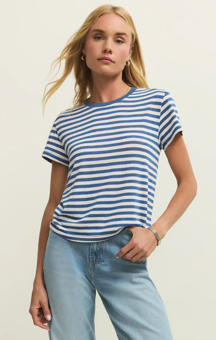 Z-Supply Tourist Airy Striped Tee - Calypso Blue Indigo