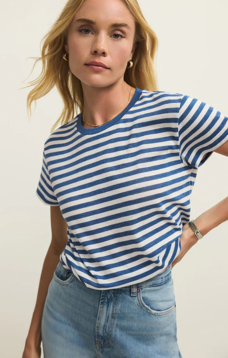 Z-Supply Tourist Airy Striped Tee - Calypso Blue Indigo - Image 5