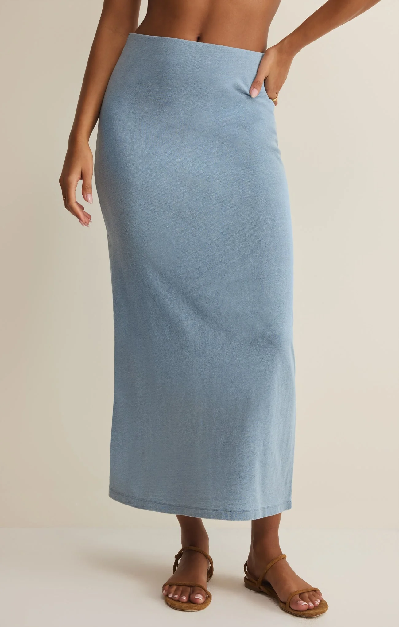 Z-Supply Women's Gail Jersey Denim Midi Skirt - Ocean Air Indigo